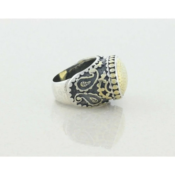 Sterling Silver Large Ring Gold Plated Center with Leaf Design Sides size 8 - Picture 7 of 9